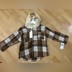 Denim Bay Plaid Button Down Kids Shirt with Hood